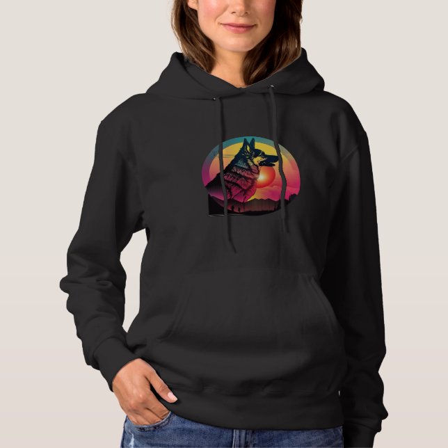 80er Synthwave Deutscher Schäferhund mit einer Ret Hoodie (Vorderseite)