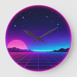 80er Synthwave Neon-Sonnenuntergang Kreis geometri Große Wanduhr