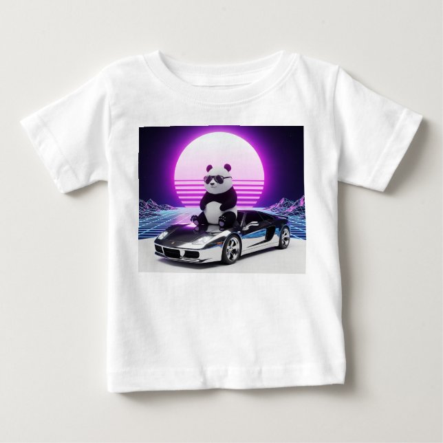 80er Synthwave-Panda auf Chrom-Auto Baby T-shirt (Vorderseite)