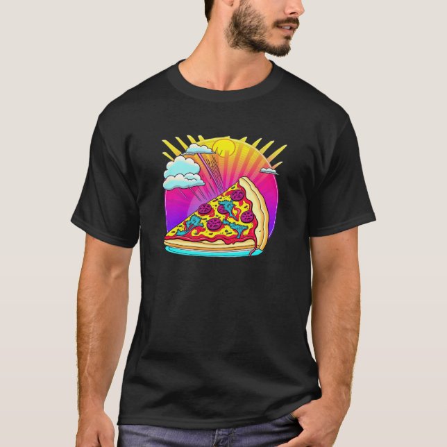 80er Synthwave-Pizza mit einer Retro-Ästhetik T-Shirt (Vorderseite)