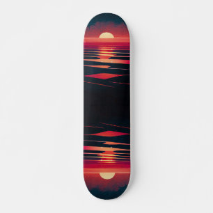 80er-Synthwave-Rotes Meer und Vintage Sonnenunterg Skateboard