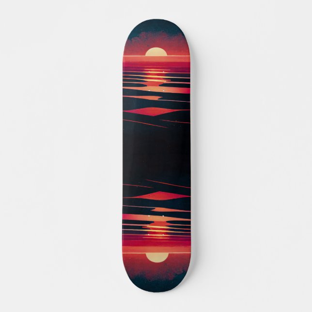 80er-Synthwave-Rotes Meer und Vintage Sonnenunterg Skateboard (Vorne)