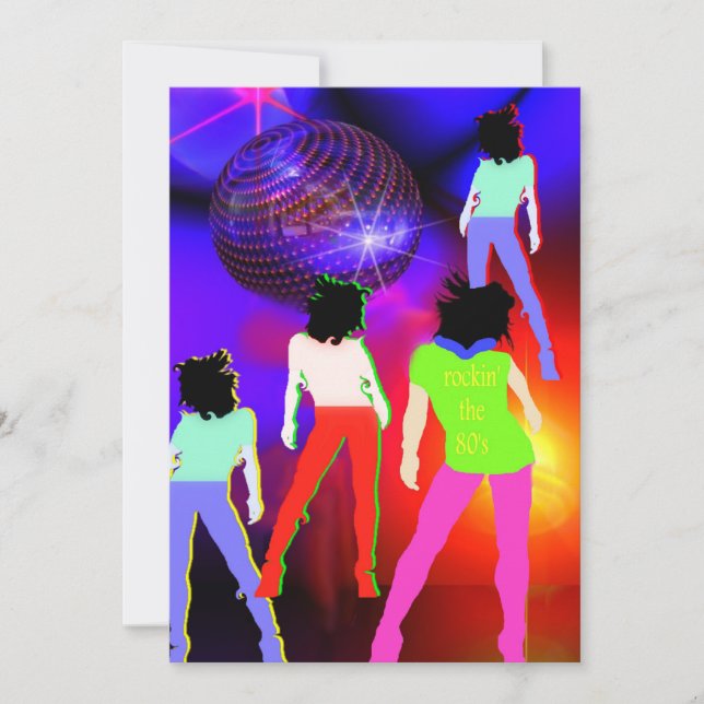 80er Thema Party Einladung 80er Disco fluoresziere (Vorderseite)