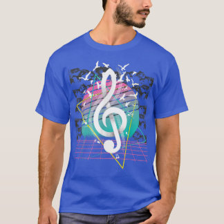 80er Treble Clef Music Flock Vogel Vaporwave Ret T-Shirt