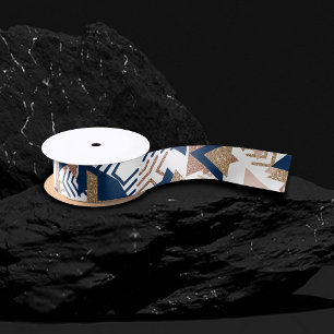 80er Trendy Abstrakt Gold-Muster für Marine und Satinband