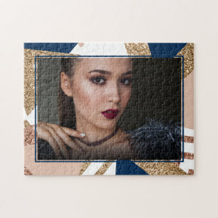 80er Trendy Abstrakt   Navy Rose Gold Grad Foto Puzzle