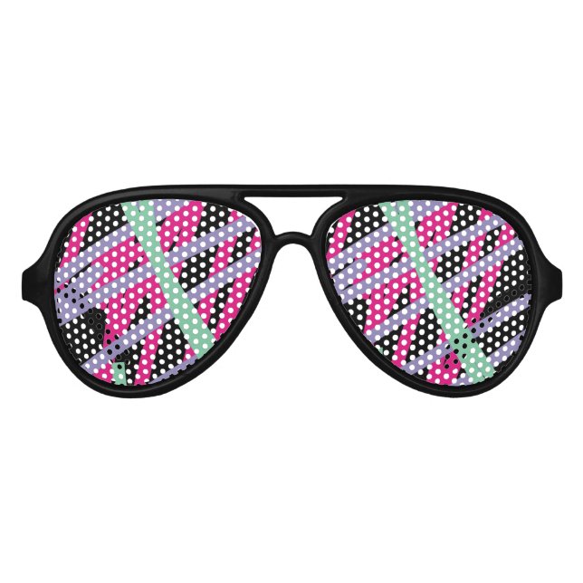 80er Trippy Eyes Lila Pink Aquamarin Lines Psyched Sonnenbrille (Vorderseite)