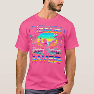 80er Vaporwave Jesus Rette Volleyball T-Shirt