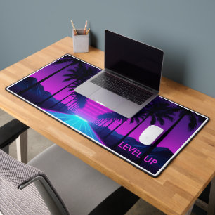 80er Vaporwave Neon Grid Schreibtischunterlage mit