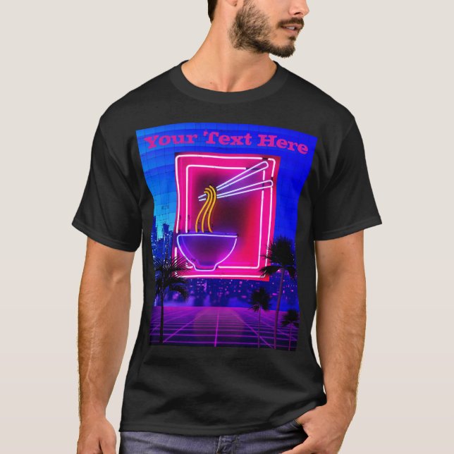 80er Vaporwave Neon Ramen Noodles Retro T-Shirt (Vorderseite)