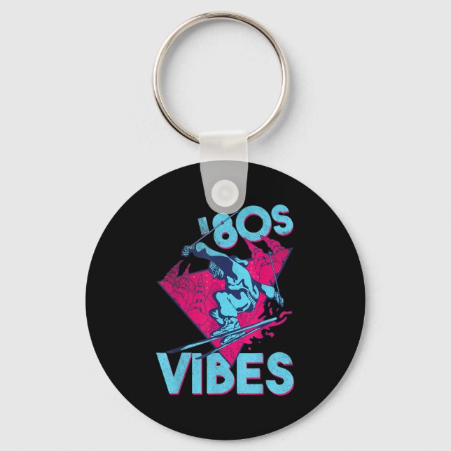 80er Vibes, Retro Ski Vintager 80er Skiausrüstung Schlüsselanhänger (Vorderseite)