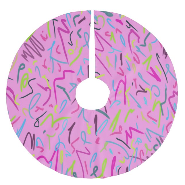 80er Vintag drucken in Rosa Polyester Weihnachtsbaumdecke (Vorderseite)