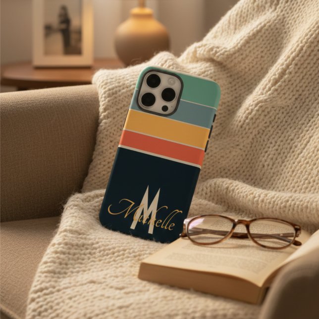 80er Vintag Stripe einfache Monogramm erste benutz Case-Mate iPhone Hülle (Von Creator hochgeladen)