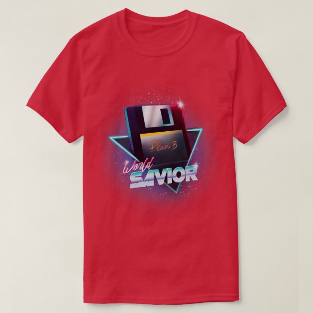 80er World Savior Retro Wave Floppy Disk Computer  T-Shirt (Design vorne)