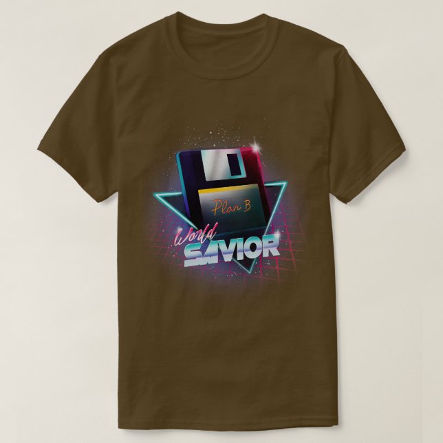 80er World Savior Retro Wave Floppy Disk Computer  T-Shirt (Design vorne)