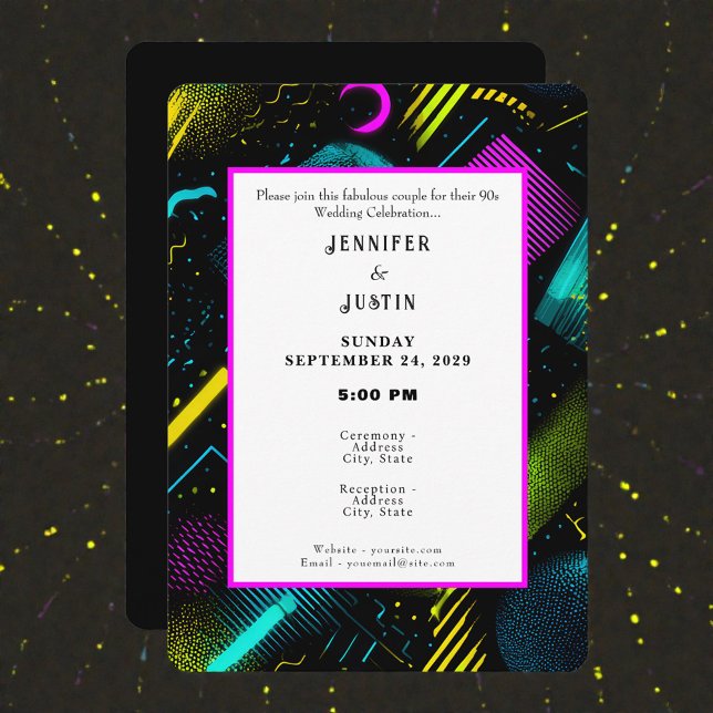 80s 90s Neon Retro Pattern Wedding Invitation Einladung (Von Creator hochgeladen)