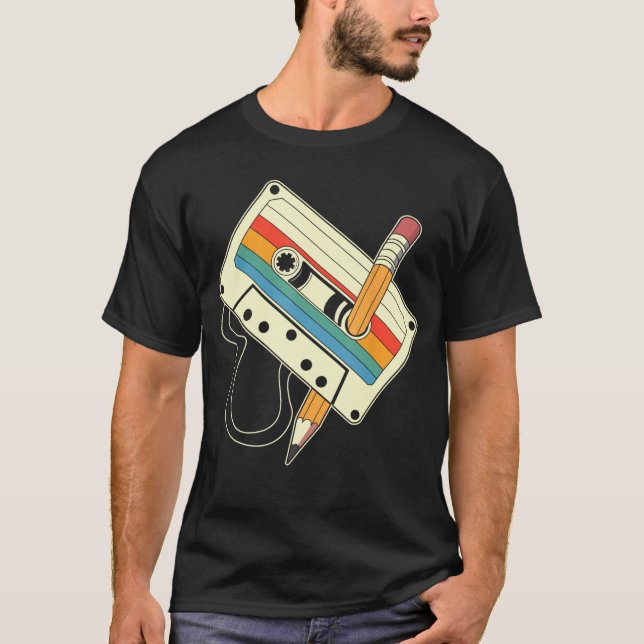 80s 90s Retro Music Mitape Cassetteape Pencil Nost T-Shirt (Vorderseite)