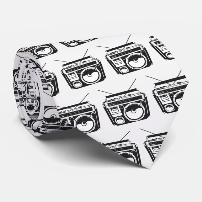 80s Boombox Pattern Retro Krawatte (Gerollt)