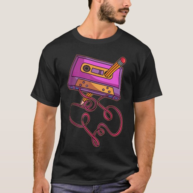 80s Cassetteape Pencil 1980s Retro Vintagehrowback T-Shirt (Vorderseite)