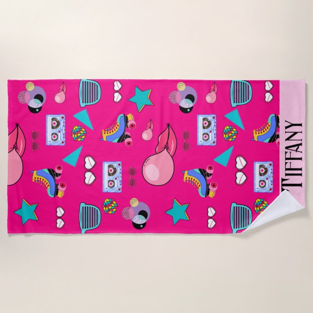 80s Costume Vibrant pink Retro culture pop Strandtuch (Vorderseite)