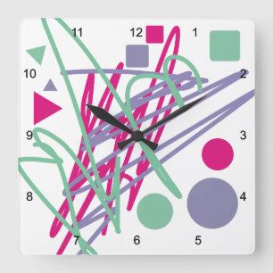 80s eighties vintage colors splash medley art girl quadratische wanduhr