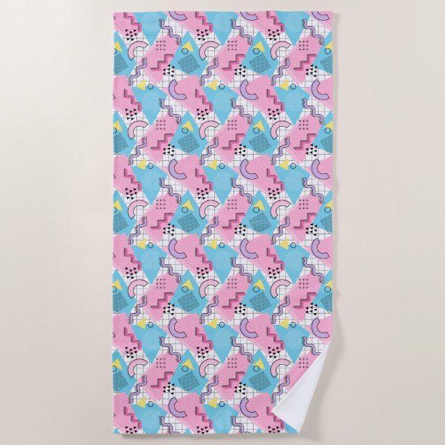 80's Memphis Active Pink Light Blue Strandtuch (Vorderseite)