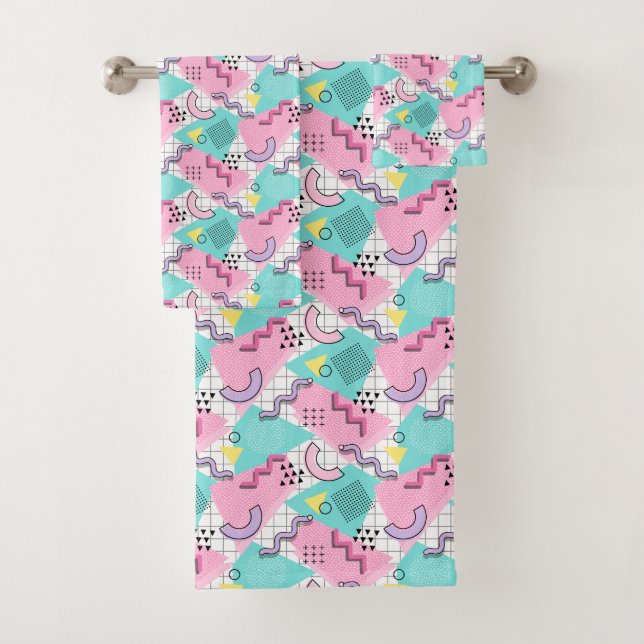 80's Memphis Active Pink Light Turquoise Badhandtuch Set (Insitu)
