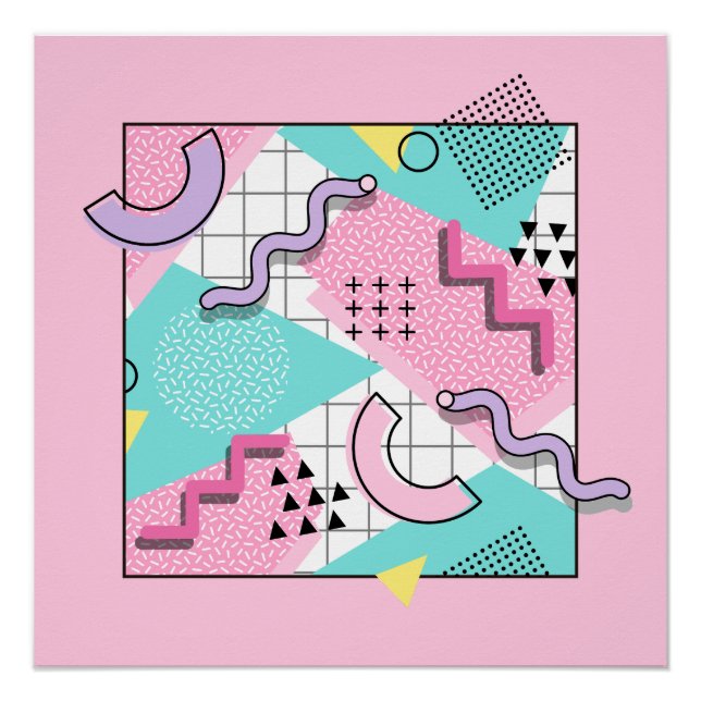 80's Memphis Active Pink Light Turquoise Poster (Vorderseite)