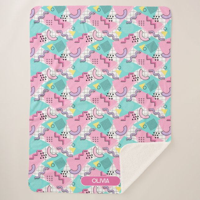 80's Memphis Active Pink Light Turquoise Sherpadecke (Vorderseite)