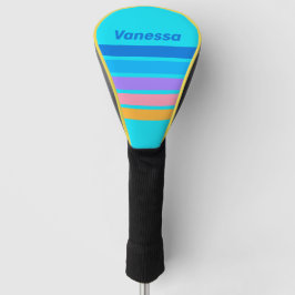 80s Neon Ocean Sky Across Striping with Name Golf Headcover