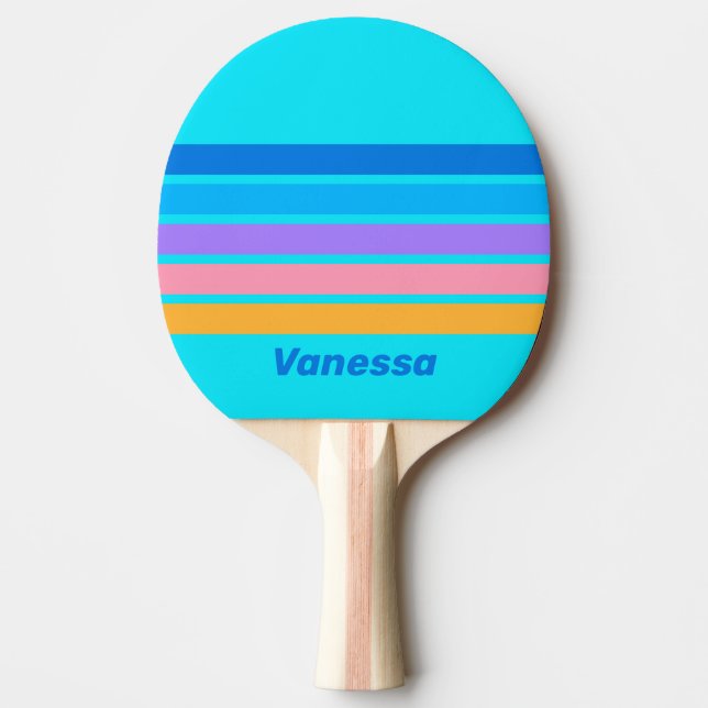 80s Neon Ocean Sky Across Striping with Name Tischtennis Schläger (Vorderseite)