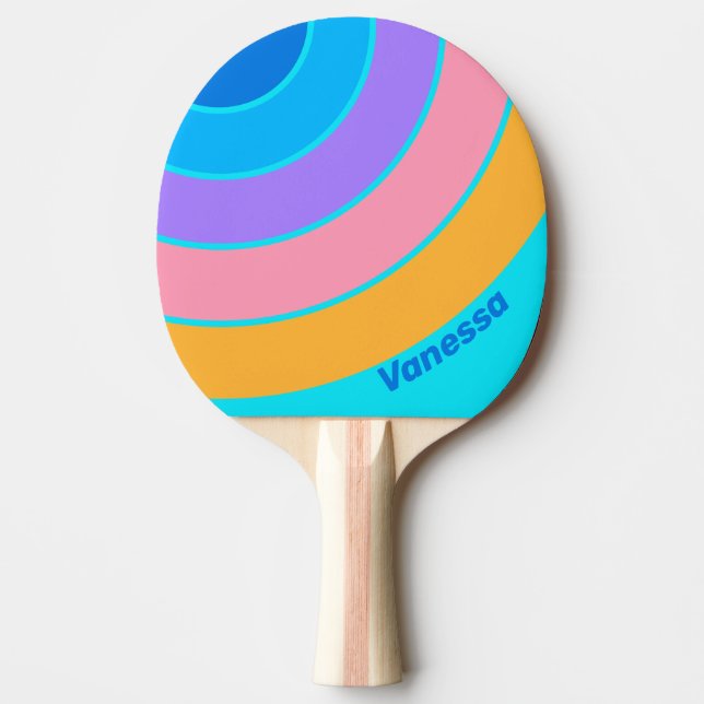 80s Neon Ocean Sky Circle Stripe with Name Tischtennis Schläger (Vorderseite)