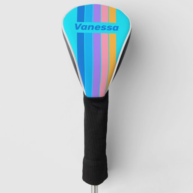 80s Neon Ocean Sky Pin Striped with Name Golf Headcover (Vorderseite)