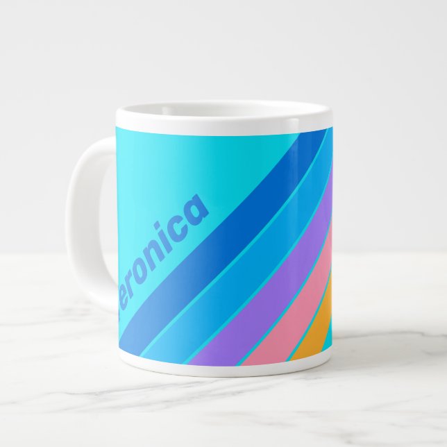 80s Neon Ocean Sky Stripes with Name Jumbo-Tasse (Vorderseite Links)