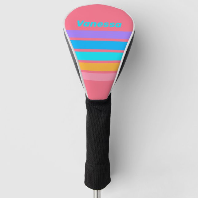 80s Neon Sunrise Across Striping with Name Golf Headcover (Vorderseite)