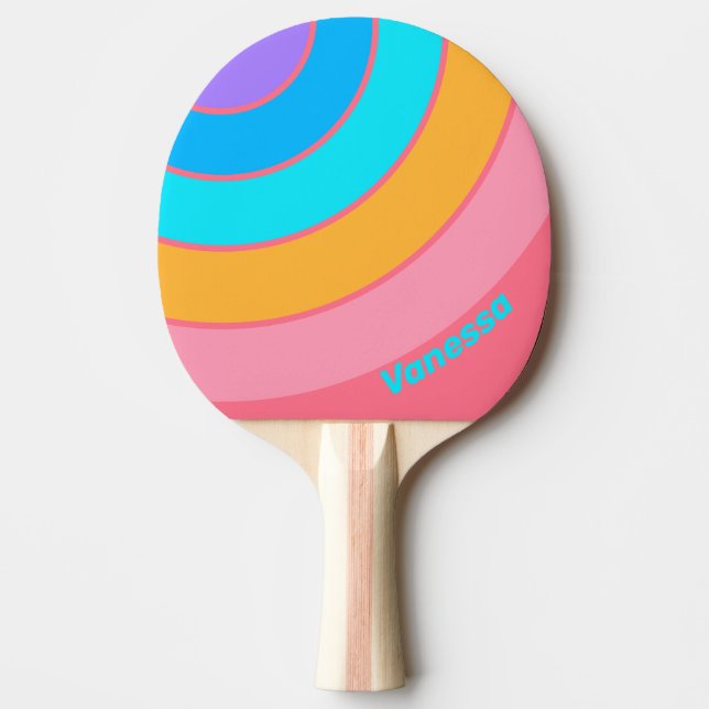80s Neon Sunrise Circle Stripe with Name Tischtennis Schläger (Vorderseite)