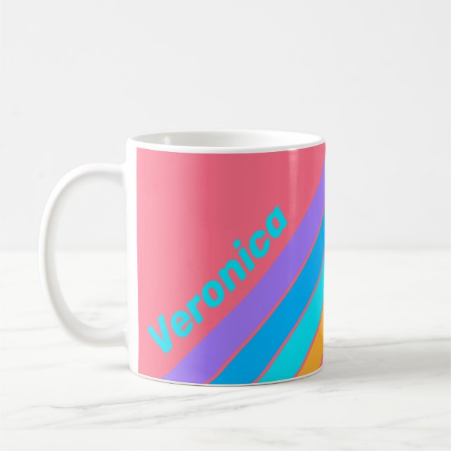80s Neon Sunrise Stripes with Name Kaffeetasse (Links)