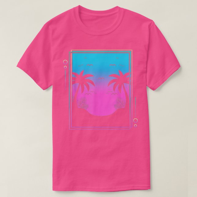 80s Palm Trees Sunrise Beach Tropical Summer Vapor T-Shirt (Design vorne)