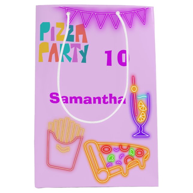 80s Pizza Party Gift Bag - Neon Arcade Theme Mittlere Geschenktüte (Vorderseite)