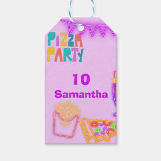 80s Pizza Party Gift Tags - Neon Arcade Style Geschenkanhänger