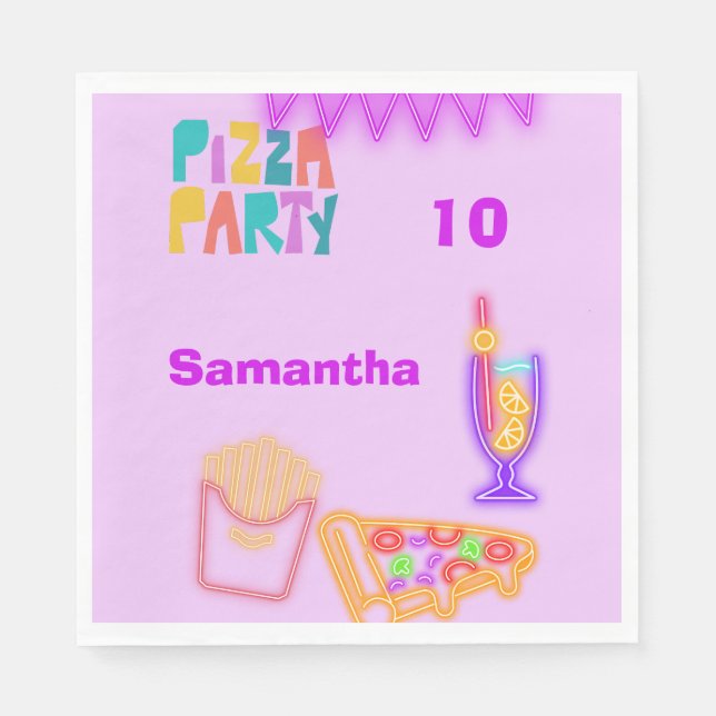 80s Pizza Party Napkins - Neon Arcade Design Serviette (Vorderseite)