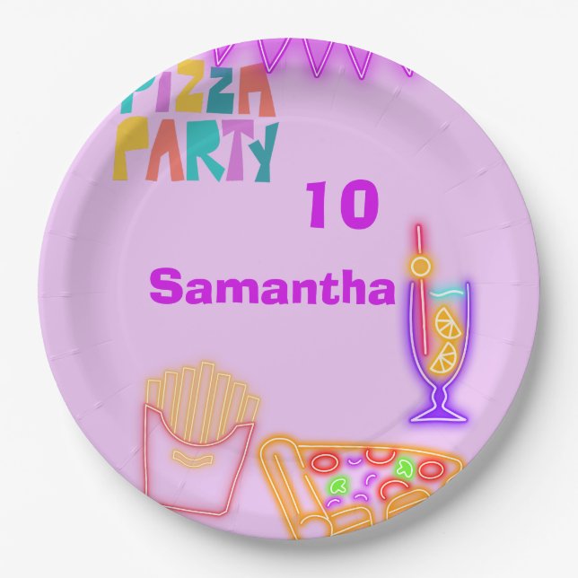 80s Pizza Party Paper Plates - Neon Arcade Pappteller (Vorderseite)
