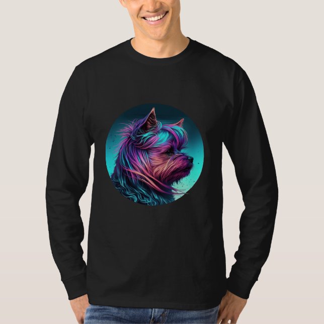 80s Sunset with Yorkshire Terrier Aesthetic T-Shirt (Vorderseite)