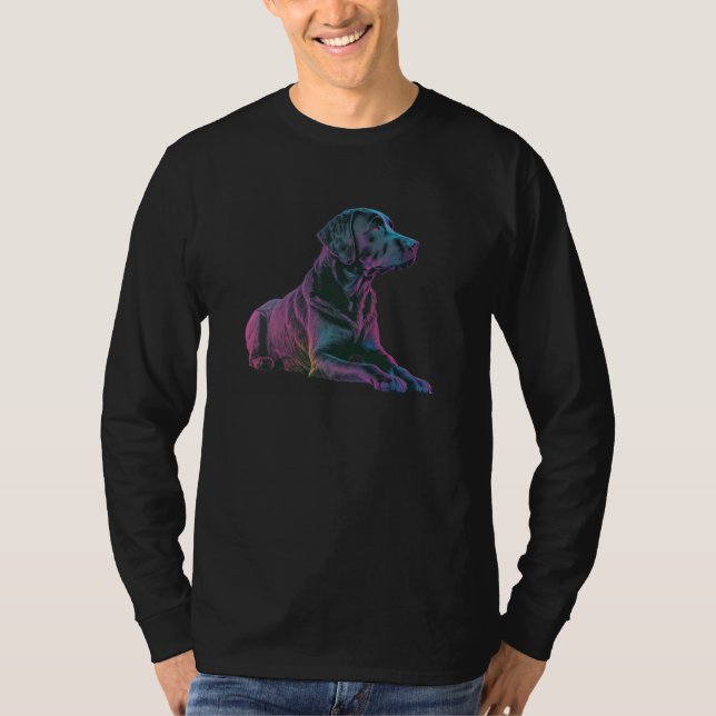 80s Synthwave Black Labrador with a Retro Aestheti T-Shirt (Vorderseite)