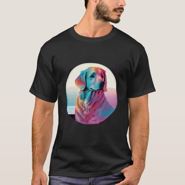 80s Synthwave Golden Retriever with a Retro Aesthe T-Shirt (Vorderseite)