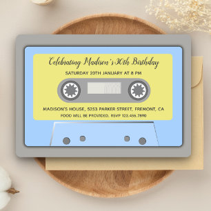 80s Theme Retro Cassette Tape Birthday Invitation Einladung