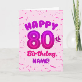 80th Balloon Number Custom Name Birthday Card Karte