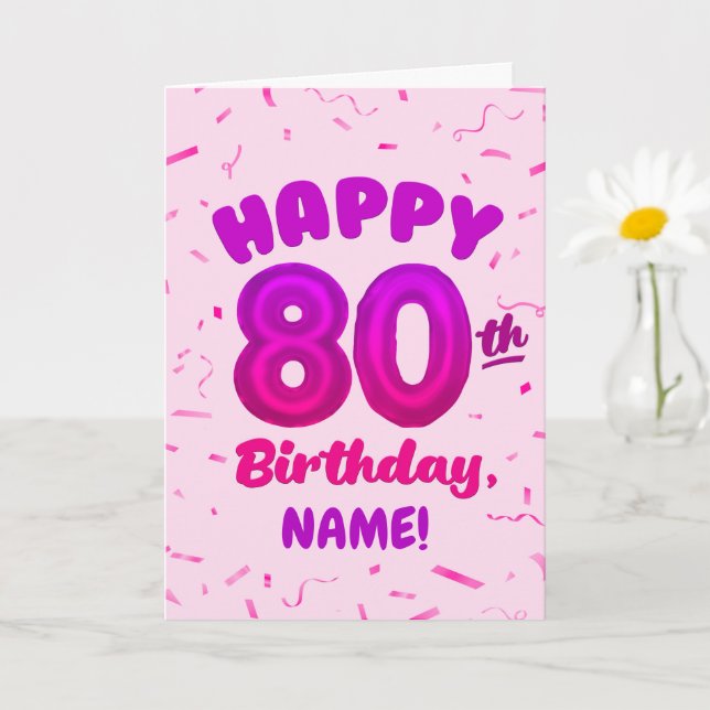 80th Balloon Number Custom Name Birthday Card Karte (Kleine Pflanze)