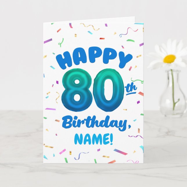 80th Balloon Number Custom Name Birthday Card Karte (Kleine Pflanze)