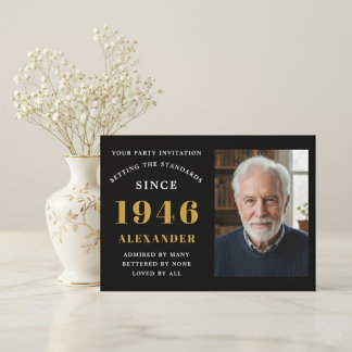 80th Birthday 1946 Black Gold Personalized Photo Einladung